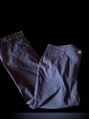 Style & Co. Navy Blue Stretch Pants Size 10 – Studded Cuffs & Pocket Details